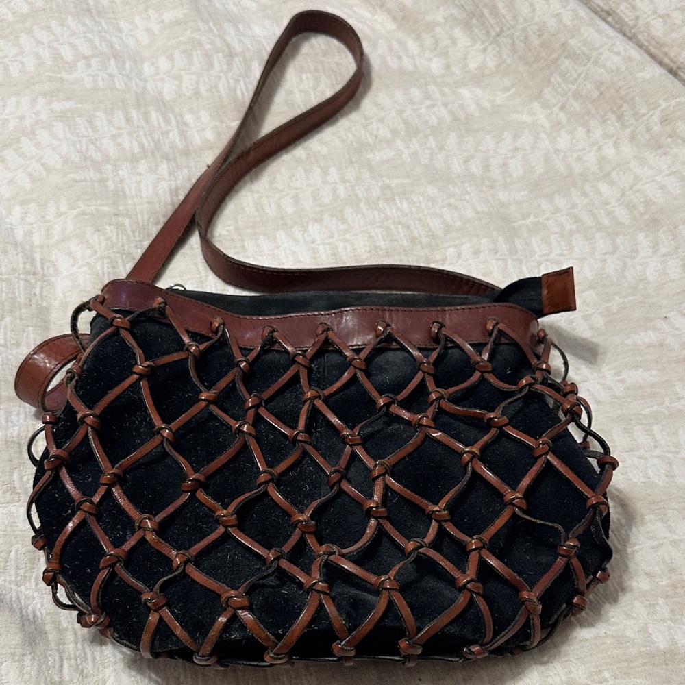 Vintage Black and brown leather cage bucket bag